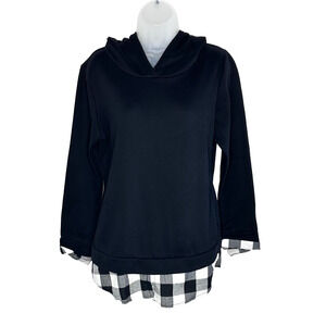 EA Selection Black Checkered Plaid Gingham Trim Hoodie Women's Size Medium